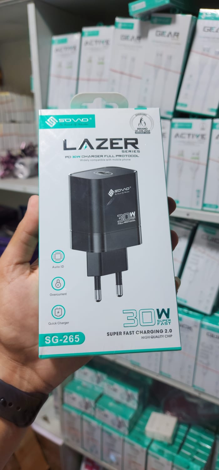 SOVO SG-265 LAZER 30W Super Fast C to C Charge Type-C Adapter and Cable