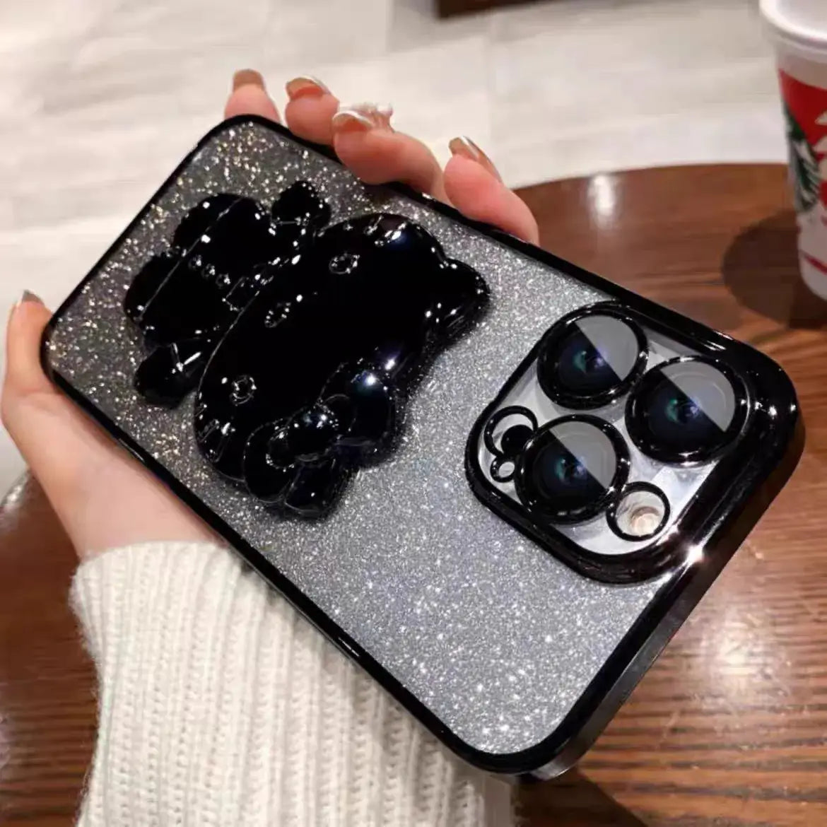 Gradient Glitter iPhone Case with Makeup Mirror Design