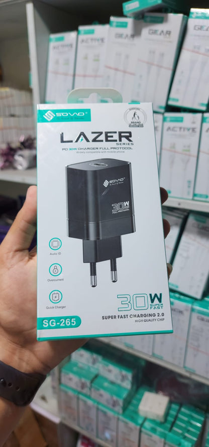 SOVO SG-265 LAZER 30W Super Fast C to C Charge Type-C Adapter and Cable