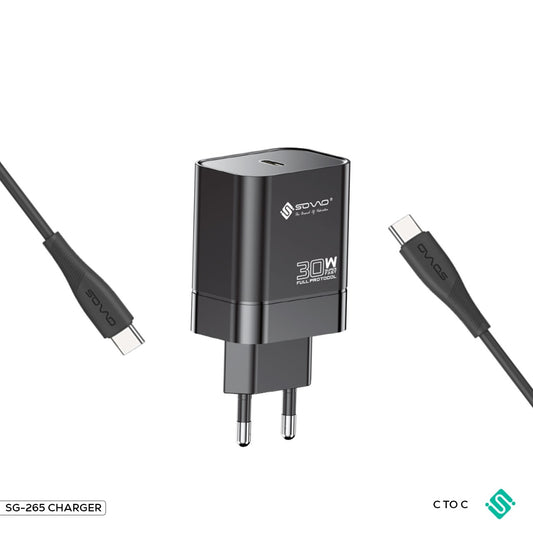 SOVO SG-265 LAZER 30W Super Fast C to C Charge Type-C Adapter and Cable
