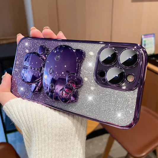 Gradient Glitter iPhone Case with Makeup Mirror Design