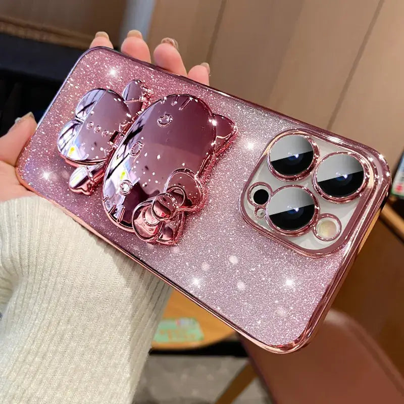 Gradient Glitter iPhone Case with Makeup Mirror Design