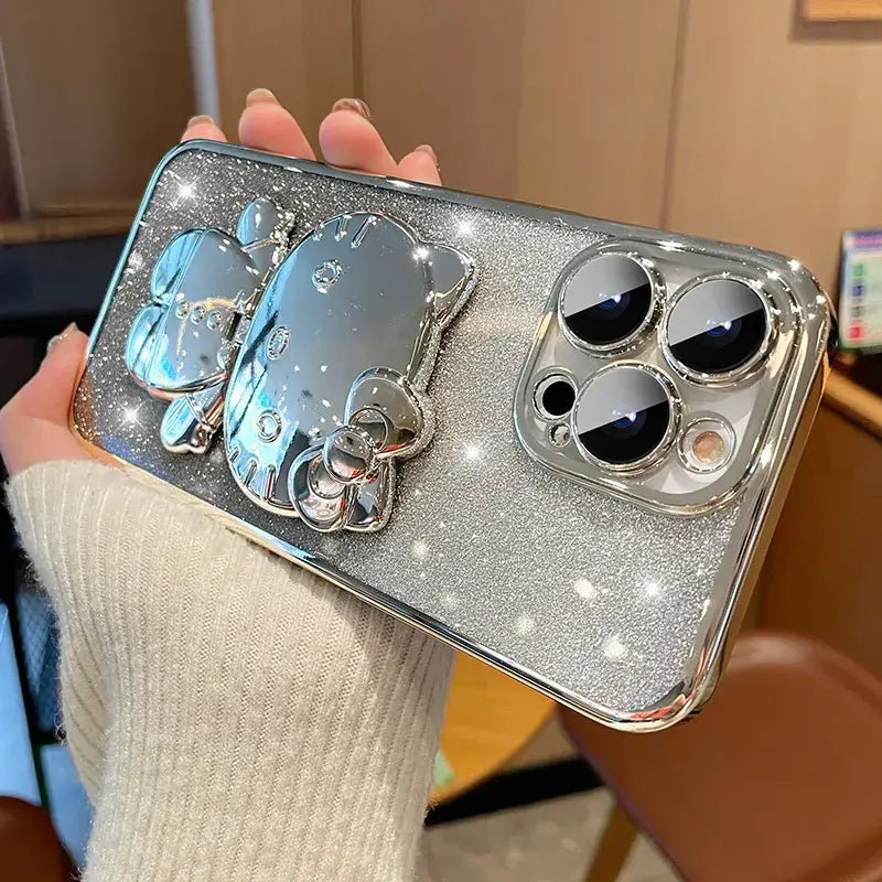 Gradient Glitter iPhone Case with Makeup Mirror Design