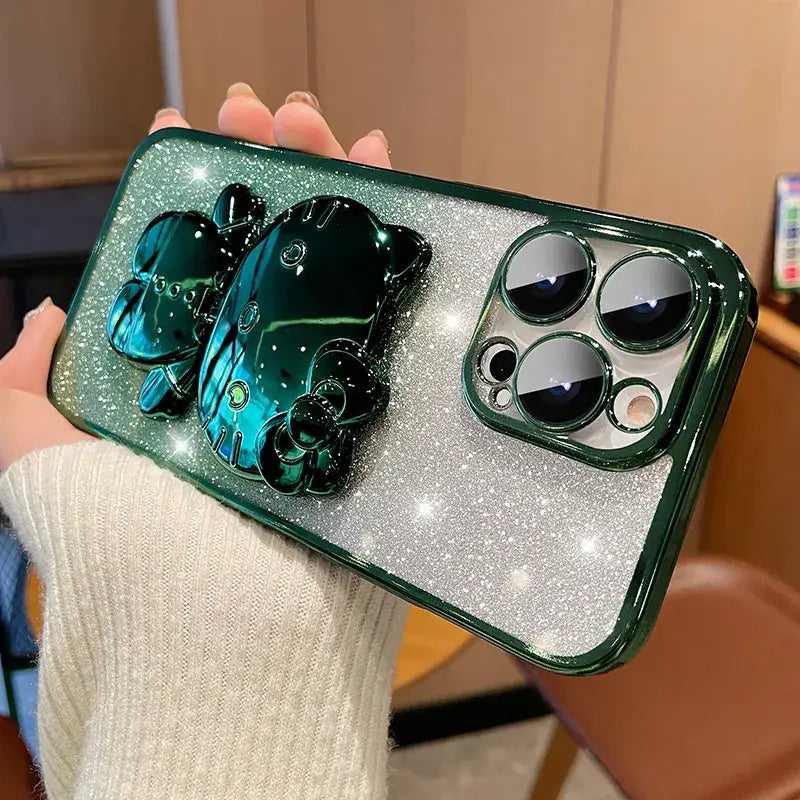Gradient Glitter iPhone Case with Makeup Mirror Design